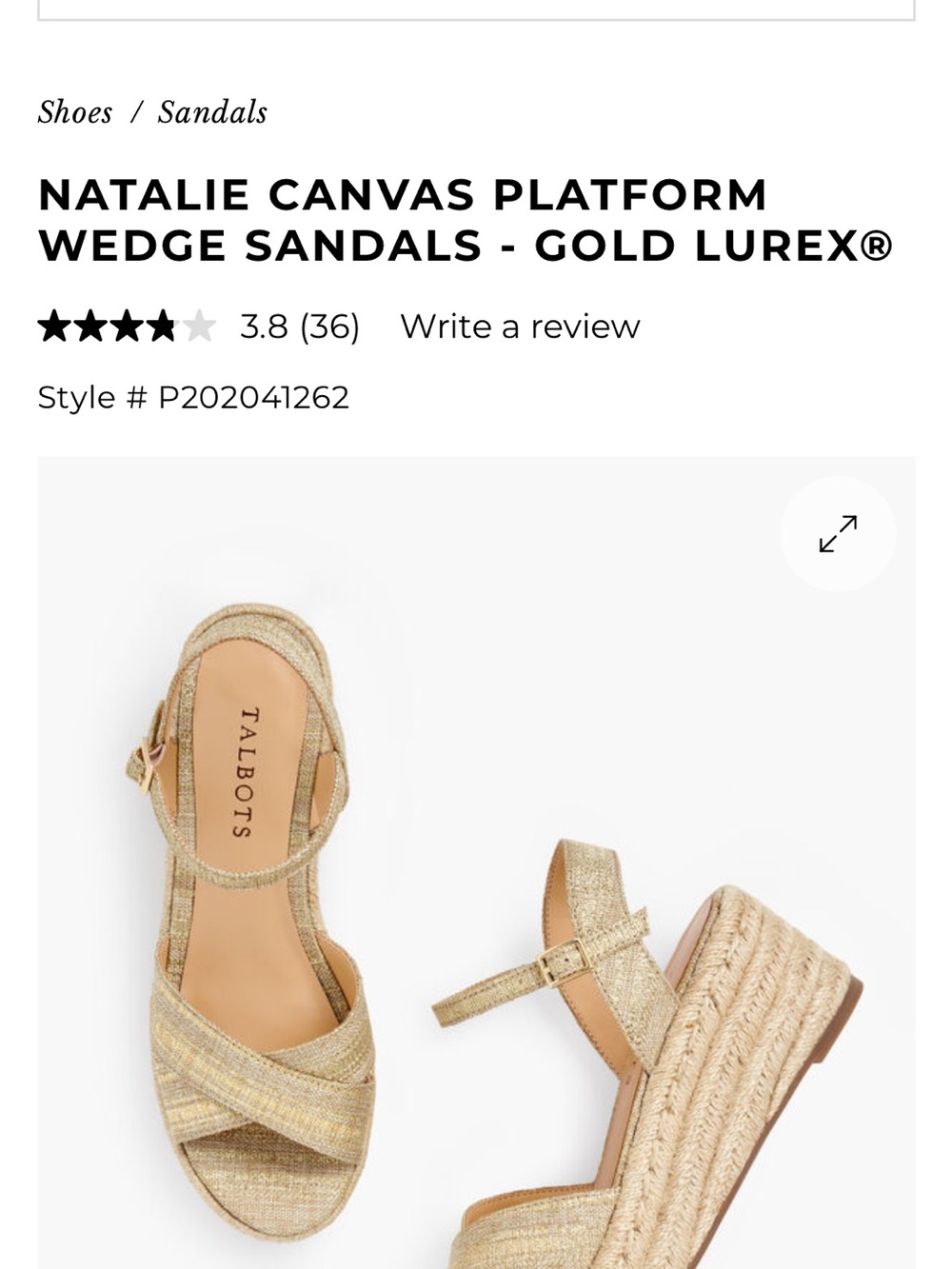 NWOT Talbots Tan Lurex Canvas Platform Wedge Sandals SZ 8.5 - Picture 12 of 14
